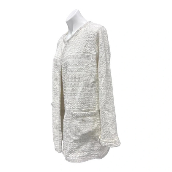 Talbots Woman Petites Ivory Metallic Stripe Textured
Knit Open Front Cardigan - Picture 6 of 11